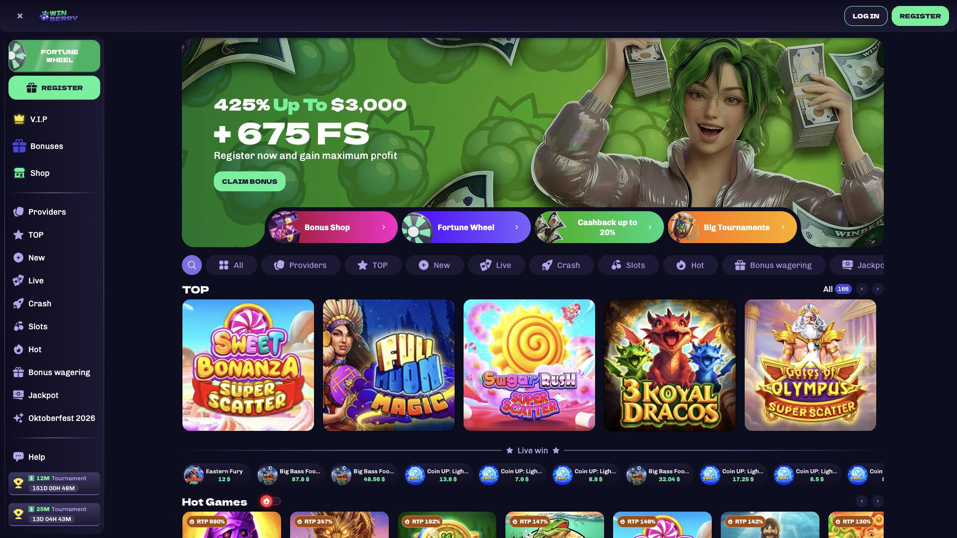 Screenshot of the Winberry website